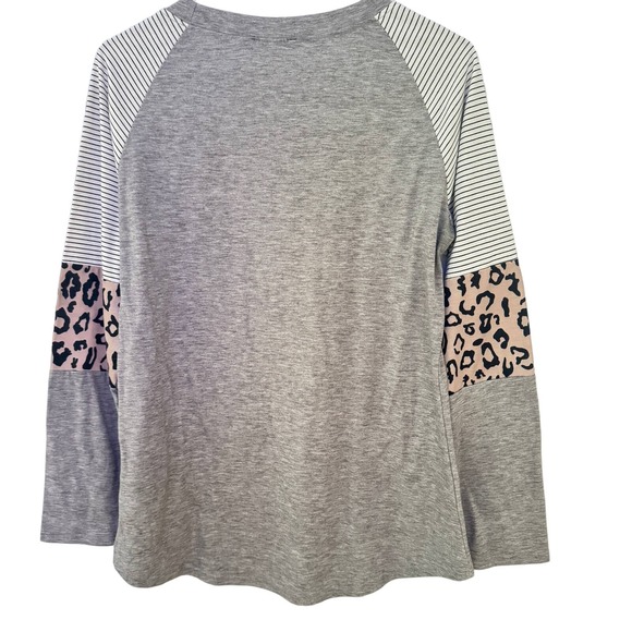 Couer de Vague Women's Long Sleeve Leopard Print Tunic Baseball Tee Medium - Picture 6 of 6